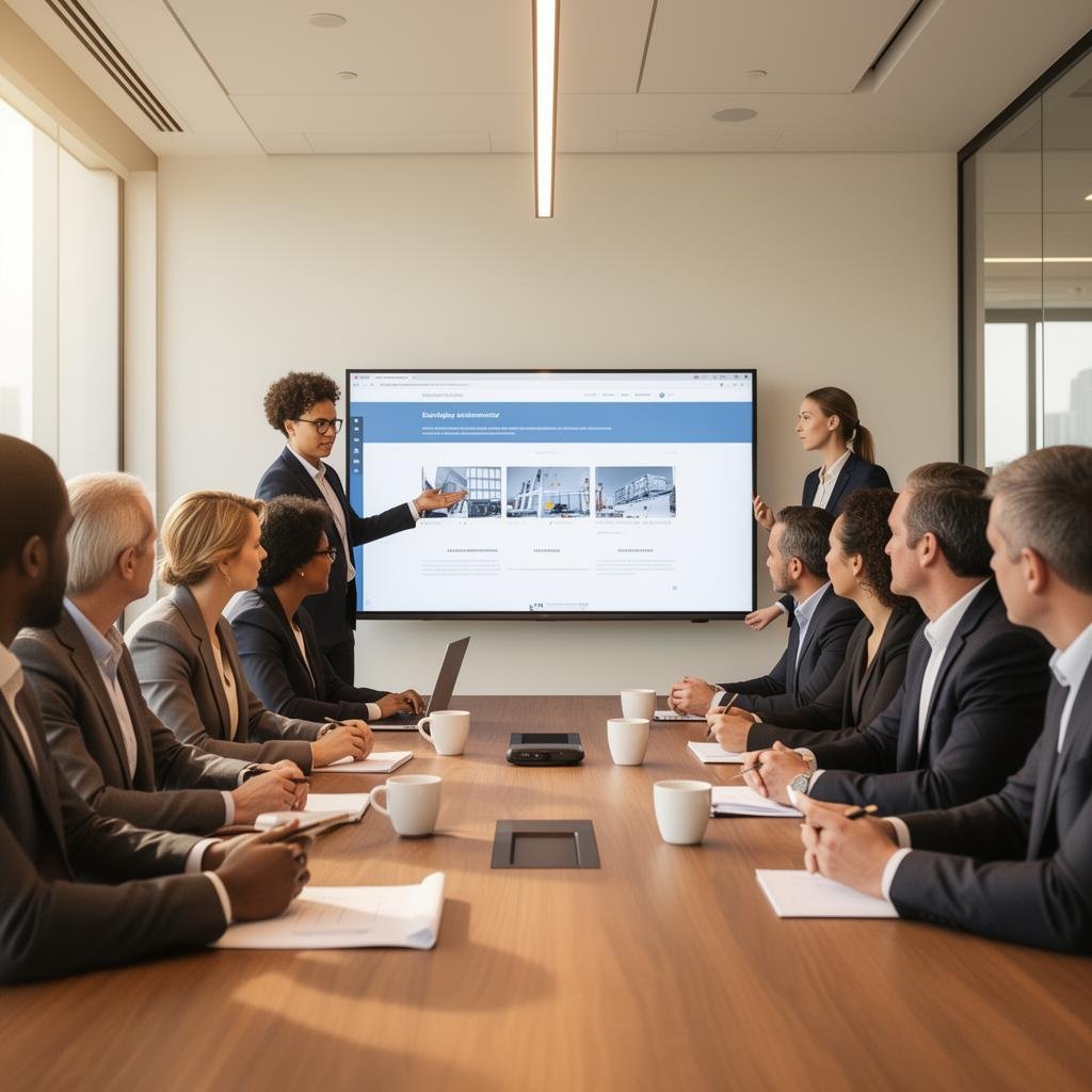 Business team reviewing website design