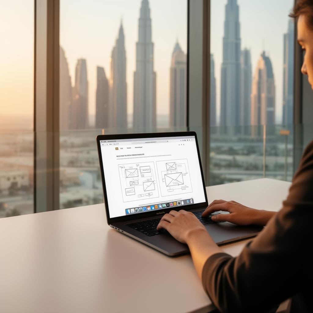 Designer working on corporate website in Dubai office