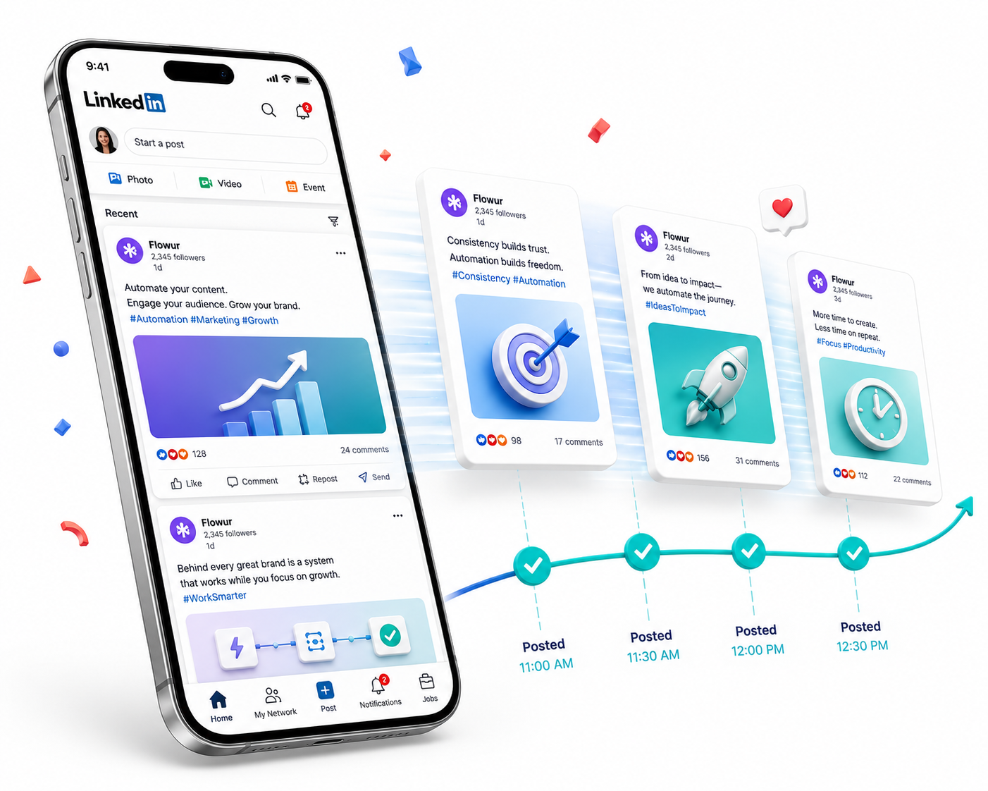 AI-written LinkedIn posts scheduled and published automatically for a business page