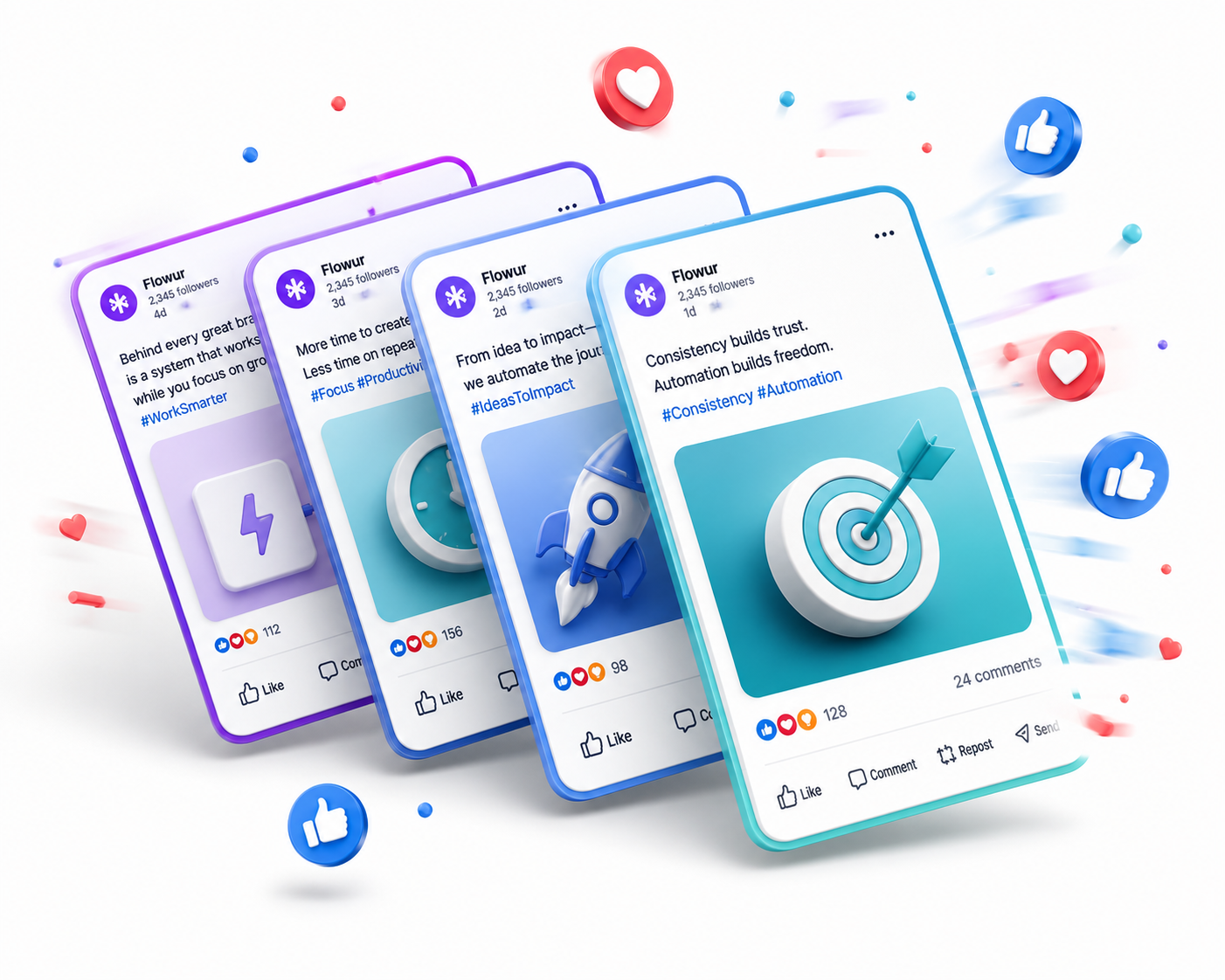 Instagram and Facebook posts created and published automatically by AI social media automation