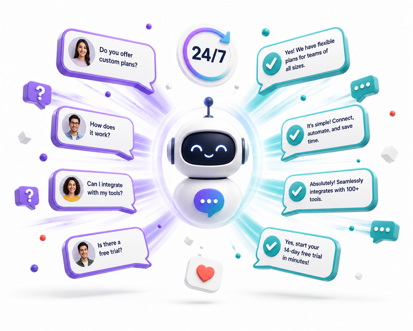 AI chatbot replying instantly to customer messages on website and WhatsApp around the clock