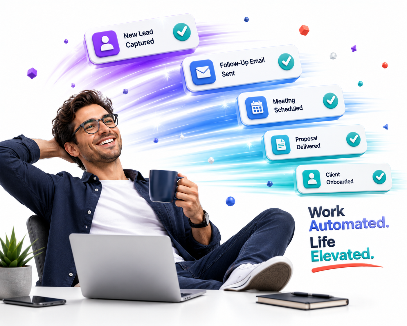 Automation running by itself, completing marketing and admin tasks with no manual work